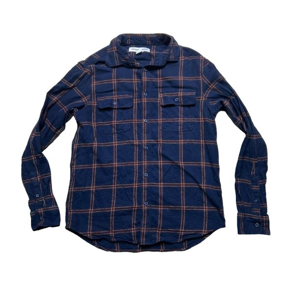 Old Navy Flannel Shirt Mens Small Navy Windowpane Plaid Regular Fit Long Sleeve - Picture 1 of 9